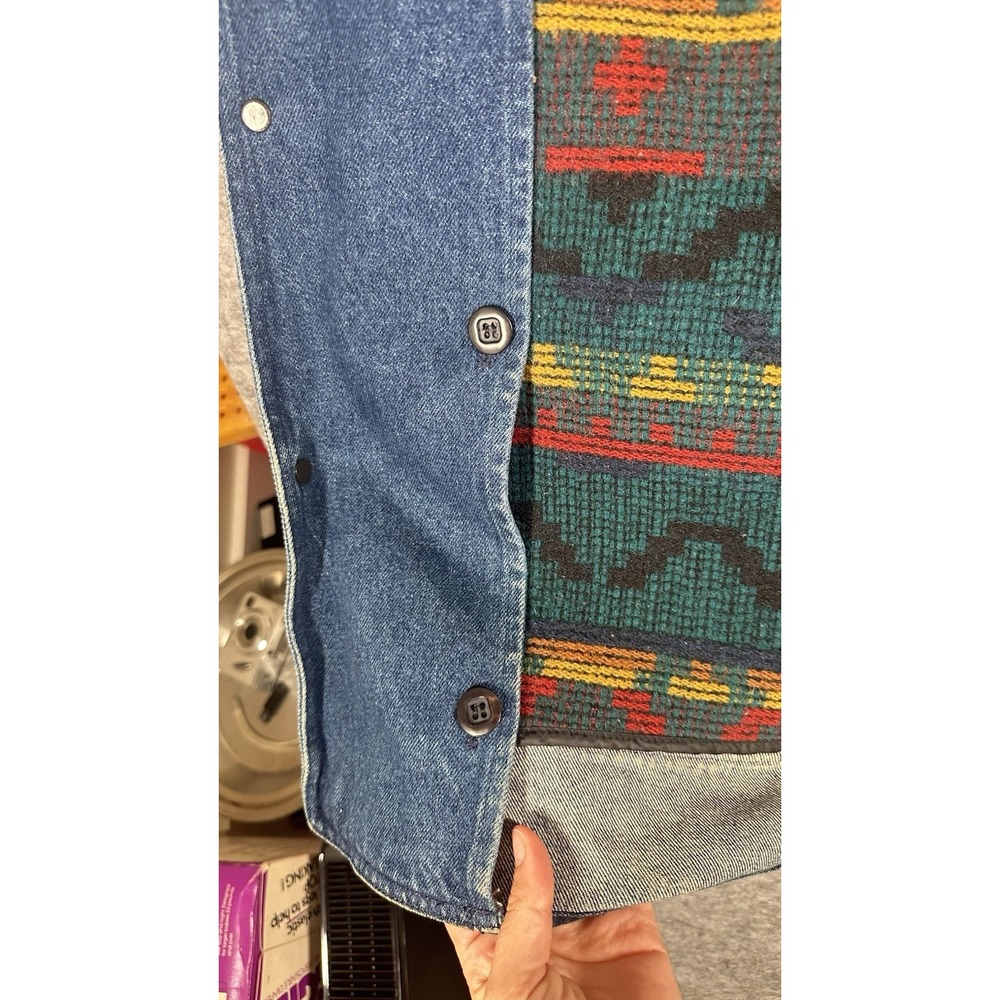 Vintage Lands End Denim Barn Chore Coat Jacket W/ Liner Sz XL Aztec 80s Western - Picture 5 of 9